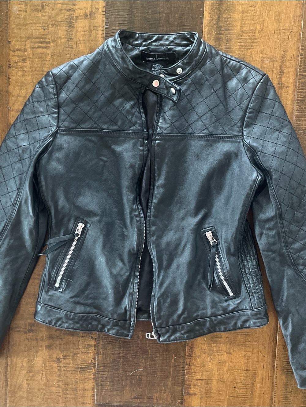 Vintage Moda International black leather moto racer motorcycle jacket Sz M